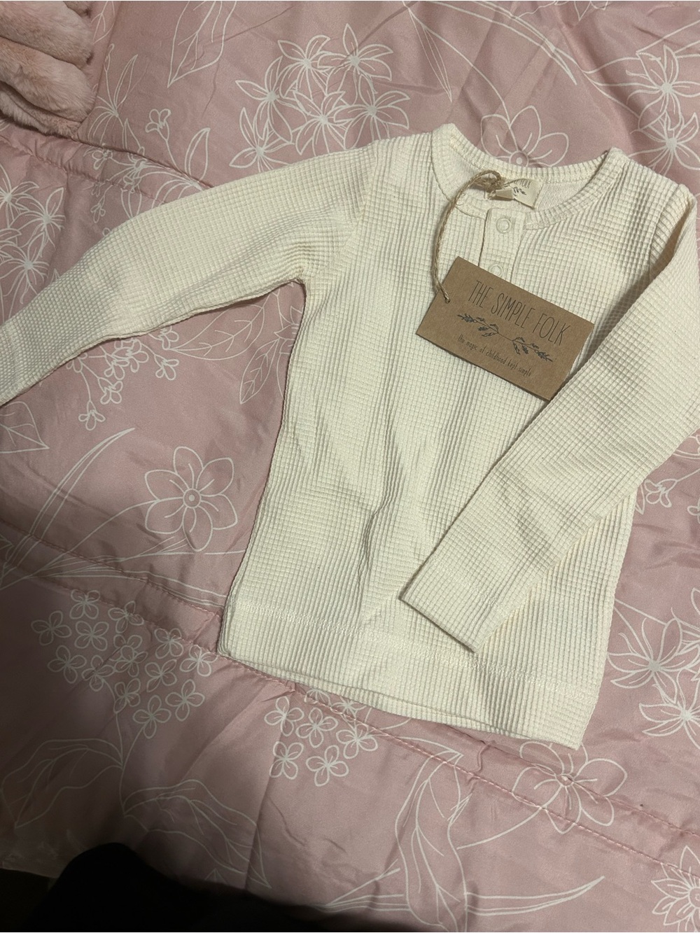 The Simple Folk Cream Waffle-Knit Long-Sleeve Tee for Kids